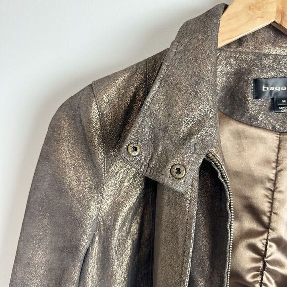 BAGATELLE Metallic Brown Leather Motorcycle Jacket Size Medium Scarf Tie Biker - Picture 6 of 16